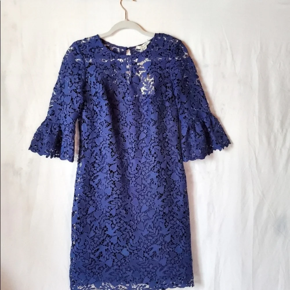 Boden Navy Blue Lace Bell Sleeve Shift Dress - Picture 4 of 6